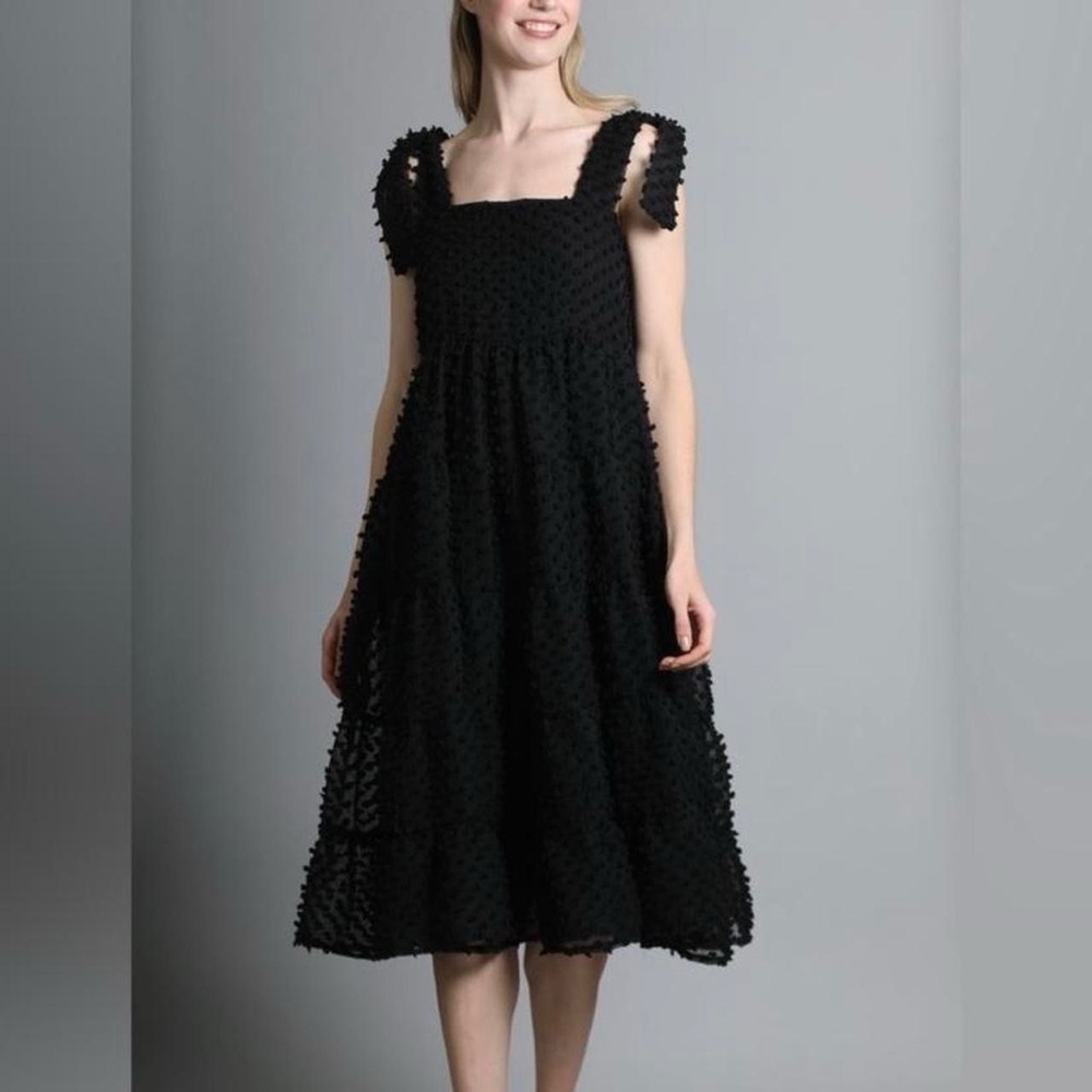 Sister Jane Likely Lady black dotted midi dress with shoulder tie LIKE NEW SZ M